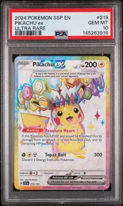 Pokemon Pikachu ex 219/191 Sv08 Surging Sparks Ultra Rare Holo PSA 10 English - Image 1