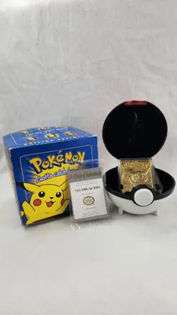 1999 Burger King Pokemon Pikachu 23K Gold-Plated Trading Card w/ Pokeball & Box - Image 1