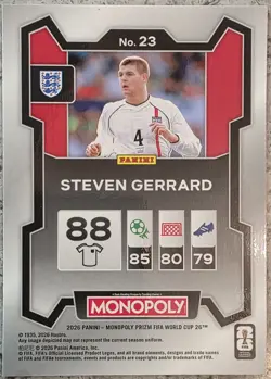Panini Prizm Monopoly FIFA World Cup 2026 Steven Gerrard England Prizm Base Card - Image 2