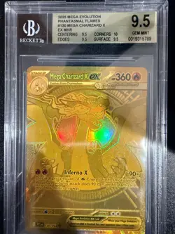 Triple 9.5 , 10Beckett Mega Charizard X ex 130/094 Me02: Phantasmal Flames Holo - Image 1