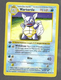 Wartortle 042/102 Base Set (Shadowless) Regular 1st edition LP/MP pokemon card - Image 1