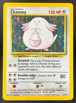 Chansey #3/102 Base Set Unlimited Pokemon Rare Holo MP - Image 1
