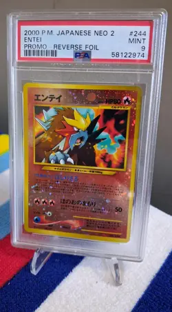 Entei - PSA 9 MINT | 2000 Pokemon Japanese Neo 2 Promo #244 Reverse Foil Holo - Image 1