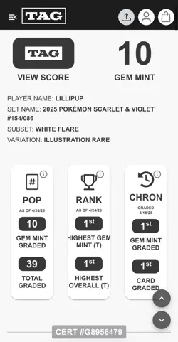 Pokemon TCG Lillipup 154/086 White Flare IR TAG Gem Mint 10 Rank #1 - Image 4