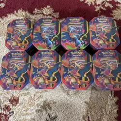 Pokemon TCG: Mega Charizard X & Mega Charizard Y Tins Lot of 8 *SEALED* - Image 1