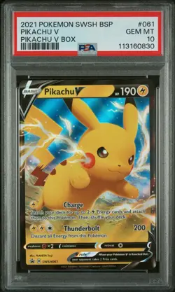 2021 POKEMON SWSH BLACK STAR PROMO #061 PIKACHU V PIKACHU V BOX PSA 10 - Image 1