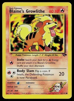 Pokemon Card Gym Challenge Blaine's Growlithe 62/132 Common - Image 1