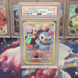 PSA 10 GEM MINT Piplup 239 / 236 Cosmic Eclipse Pokemon TCG Graded Card - Image 1