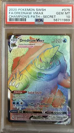 Pokemon 2020 Drednaw VMAX #75 Champion's Path SECRET HOLO PSA 10 - Image 1