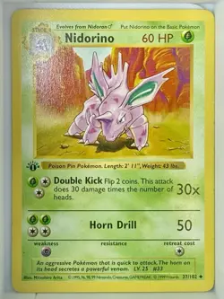 Pokemon Nidorino Base Set 1st Edition Uncommon 60 HP 037/102 1999 - Image 1