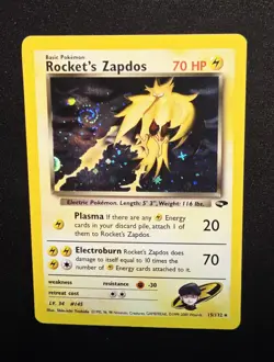 Rocket's Zapdos 15/132 Swirl Holo Rare WOTC Gym Challenge 2000 Pokemon TCG - Image 1