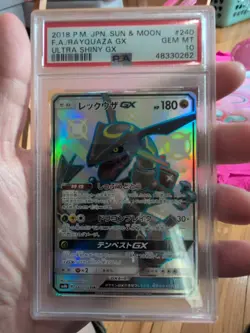 2018 POKEMON JAPANESE SUN & MOON ULTRA SHINY GX #240 FULL ART/RAYQUAZA GX PSA 10 - Image 1