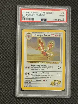2000 Pokemon Gym Heroes Holo Rare Lt. Surge’s Fearow 7/132 PSA 9 - Image 1
