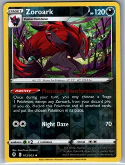 Zoroark 103/203 Reverse Holo SWSH07: Evolving Skies - Pokemon Card - NM - Image 1