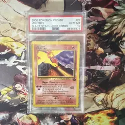 Pokemon TCG 2000 Moltres Black Star Promo 21 - AOKI Error PSA 10 - Image 1