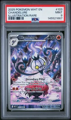 2025 POKEMON WHT EN-WHITE FLARE ILLUSTRATION RARE #103 CHANDELURE PSA 9 - Image 1