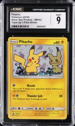 2019 POKEMON BLACK STAR PROMOS TEAM UP 1-PACK BLISTER #SM162 PIKACHU CGC 9 - Image 1