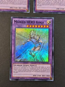 Yugioh TCG - 3x Masked Hero Koga - SDHS-EN042 - NM/LP - 1st Edition - Super Rare - Image 4
