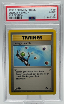 1999 POKEMON FOSSIL #59 ENERGY SEARCH 1ST EDITION PSA 9 MINT - Image 1
