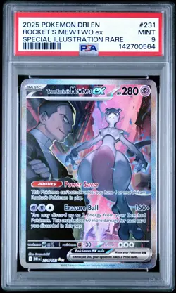 2025 POKEMON DRI EN-DESTINED RIVALS #231 TEAM ROCKET'S MEWTWO EX PSA 9 - Image 1