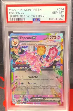 Pokemon 2025 Prismatic Evolutions Surprise Box Espeon ex 034/131 PSA GEM MINT 10 - Image 1