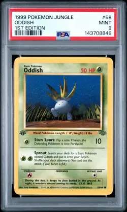 PSA 9 MINT 1999 POKEMON JUNGLE 58 ODDISH 1ST EDITION ENGLISH - Image 1