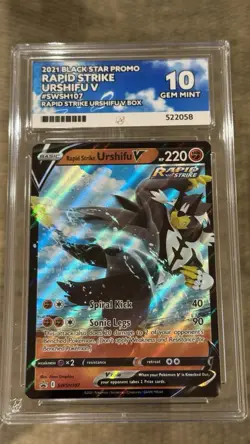 Rapid Strike Urshifu V #SWSH107 Ace 10 Graded Slab Pokemon TCG Black star Promo - Image 1