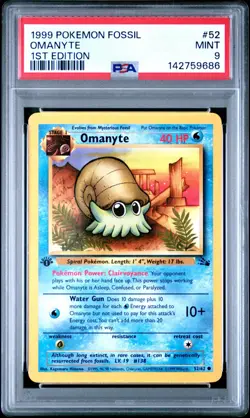 PSA 9 MINT 1999 POKEMON FOSSIL #52 OMANYTE 1ST EDITION ENGLISH - Image 1