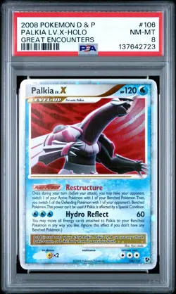 2008 POKEMON DIAMOND & PEARL GREAT ENCOUNTERS #106 PALKIA LV.X-HOLO PSA 8 - Image 1