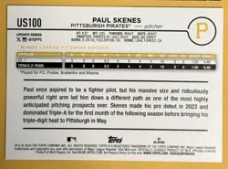 2024 Topps UPDATE SERIES PAUL SKENES RC WHITE UNIFORM ROOKIE CARD NO. US100 - Image 2