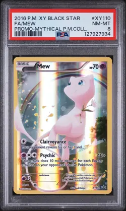 PSA 8 Mew #XY110 Full Art 2016 Pokemon XY Black Star Promo Mythical PMC NEW CERT - Image 1