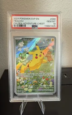 2024 POKEMON SVP EN PIKACHU #088 PALDEA ADVENTURE CHEST PROMO PSA 10 - Image 1