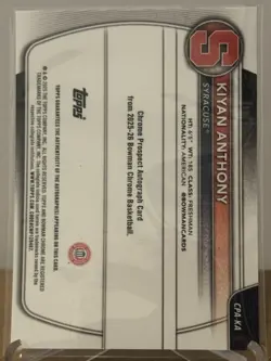 2025-26 Bowman Basketball Kiyan Anthony 1st Bowman Chrome Auto #CPA-KA Syracuse - Image 2
