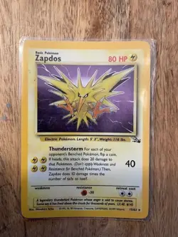 Zapdos Card 15/62 Rare Fossil Set Holo Pokemon Card Unlimited Edition 1999 - Image 1