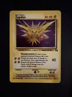 Pokemon TCG: 1999 Fossil Unlimited Zapdos 15/62 Holo Rare LP - Image 1