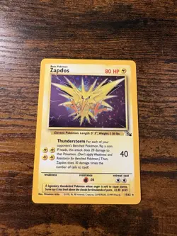 Pokemon TCG Zapdos Fossil Holo Card 15/62 Unlimited Rare, NEAR MINT Condition - Image 1