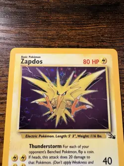 Pokemon TCG Zapdos Fossil Holo Card 15/62 Unlimited Rare, NEAR MINT Condition - Image 2