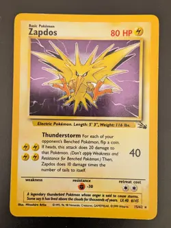 Pokemon TCG Zapdos Fossil Holo Card 15/62 Unlimited Rare, NM Condition - Image 4