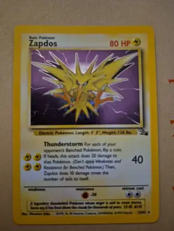 Pokemon TCG Zapdos Fossil Holo Card 15/62 Unlimited Rare NM - Image 1