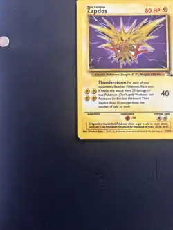 Pokemon TCG Zapdos Fossil Holo Card 15/62 Unlimited Holo Rare, LP Condition - Image 2