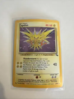 Pokemon TCG Zapdos Fossil Holo Card 15/62 Unlimited Rare 1999 - Image 1