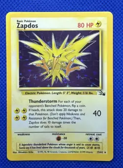Pokemon TCG Zapdos Fossil Holo Card 15/62 Unlimited Rare 1999 - Image 1