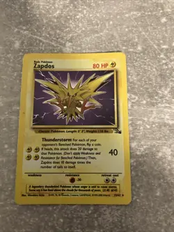 Pokemon TCG Zapdos Fossil Holo Card 15/62 Unlimited Rare 1999 - Image 1