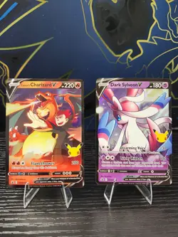 Pokemon TCG 2021 Celebrations Lance’s Charizard V & Dark Sylveon V Promo Mint🔥 - Image 1