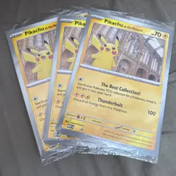 3x Pokemon TCG Pikachu At The Museum - Jumbo Promo Card Exclusive - NEW / Sealed - Image 1
