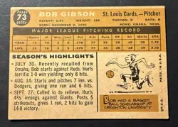 1960 Topps - Bob Gibson #73 St. Louis Cardinals HOF - VG Condition (No Creases) - Image 2