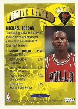 1995-96 TOPPS MICHAEL JORDAN CHICAGO BULLS #4 7V54 - Image 2
