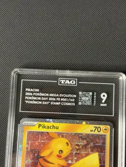 2026 Mega Evolution Pikachu Pokemon Day Stamp Promo Cosmo Holo TAG 9, LOW POP! - Image 4