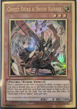 YuGiOh Ghost Ogre & Snow Rabbit Gold Rare 1st Edition Alternate Art MAGO-EN009 - Image 1