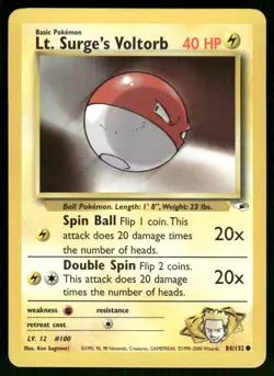 Pokemon Cards Lt. Surge's Voltorb 84/132 Unlimited Gym Heroes Common NM *2 - Image 1